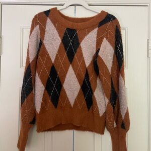 Evereve Argyle Sweater - Brown, Black, Cream